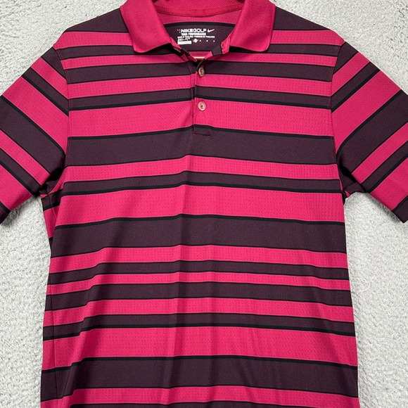 Nike Dri Fit Shirt Golf Polo Men Medium Pink Black Stripe Tour Performance Rugby - Picture 1 of 9